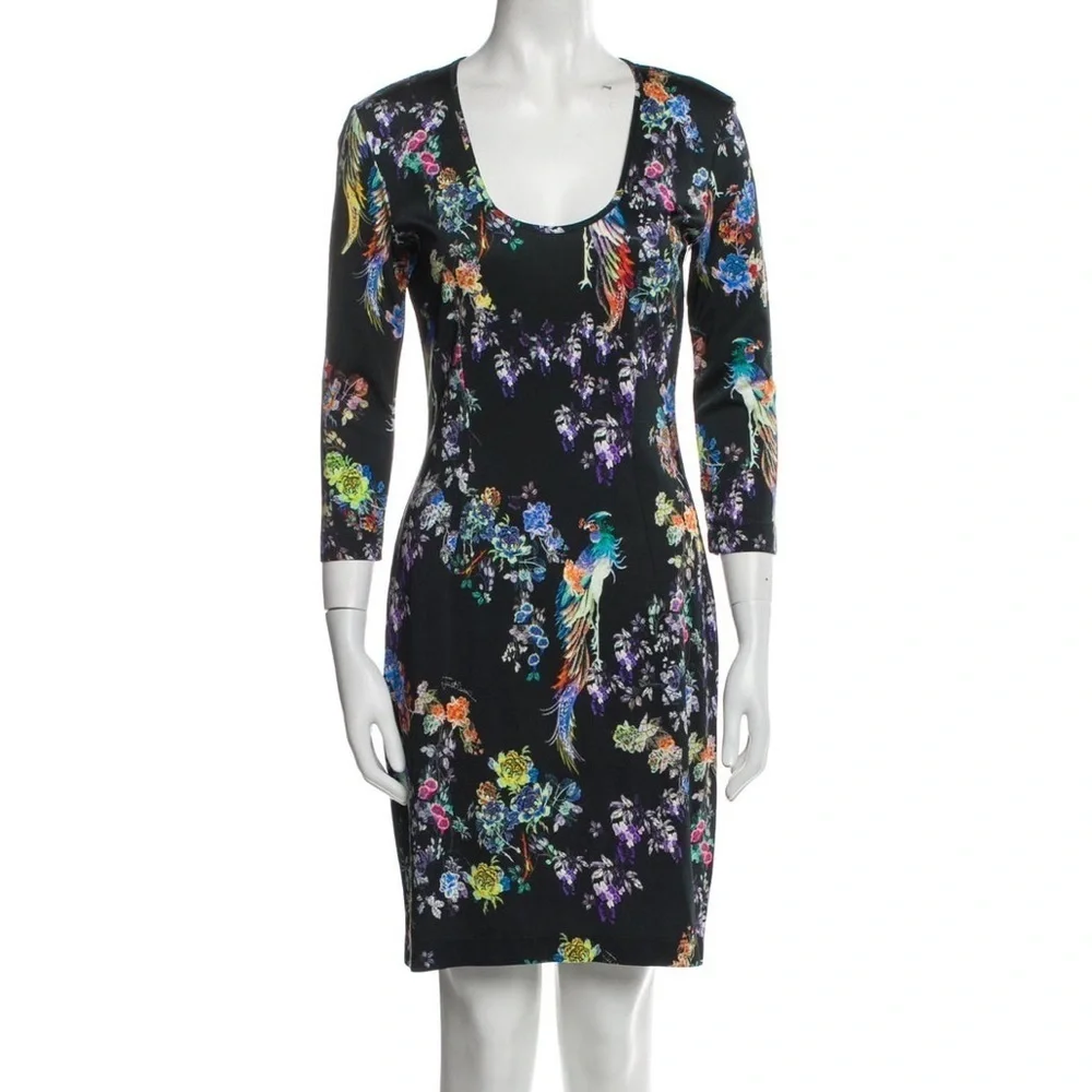 JUST CAVALLI bodycon floral tropical sheath dress size small